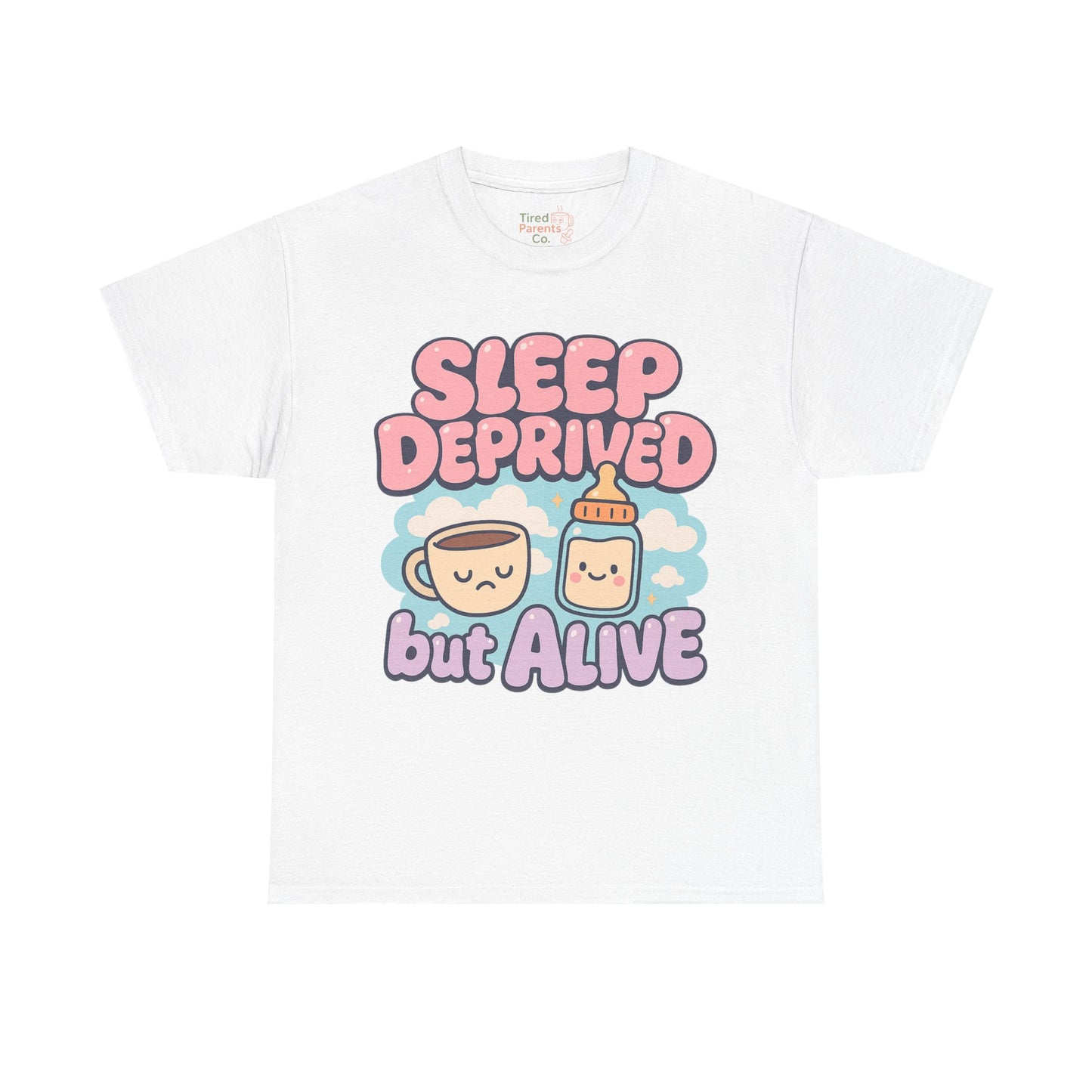 Sleep Deprived But Alive – Kawaii Mom Life Tee ☕💤✨