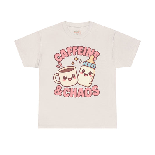 Caffeine & Chaos – Kawaii Mom Life T-Shirt ☕🍼💖